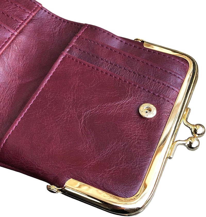 AOXONEL Womens Wallet Small Rfid Ladies Compact Bifold Leather Vintage Coin Purse With Zipper and Kiss Lock - Image 5