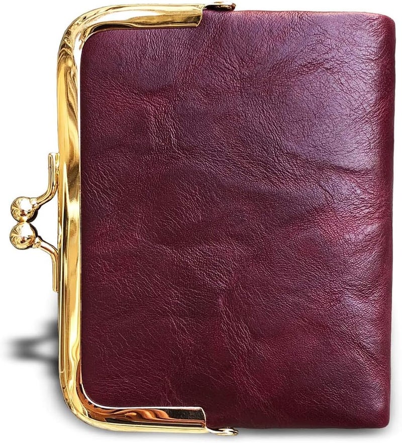 AOXONEL Womens Wallet Small Rfid Ladies Compact Bifold Leather Vintage Coin Purse With Zipper and Kiss Lock - Image 3