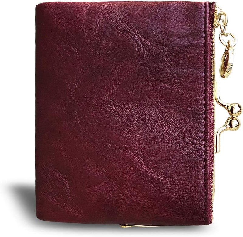 AOXONEL Womens Wallet Small Rfid Ladies Compact Bifold Leather Vintage Coin Purse With Zipper and Kiss Lock - Image 4
