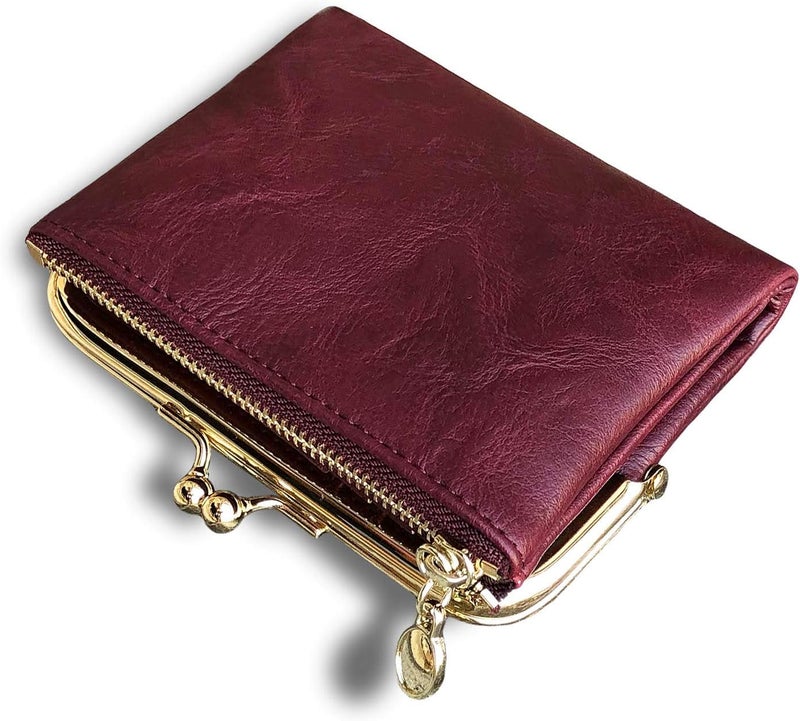 AOXONEL Womens Wallet Small Rfid Ladies Compact Bifold Leather Vintage Coin Purse With Zipper and Kiss Lock - Image 1