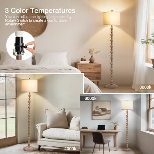 Luvkczc 62" Farmhouse Floor Lamp for Living Room & Bedroom - Adjustable Color Temperature Standing Lamp, Vintage Rustic Tall Floor Lamps with Rotary Switch, Resin Corner Lamps for Office (Dark Brown) - Image 3
