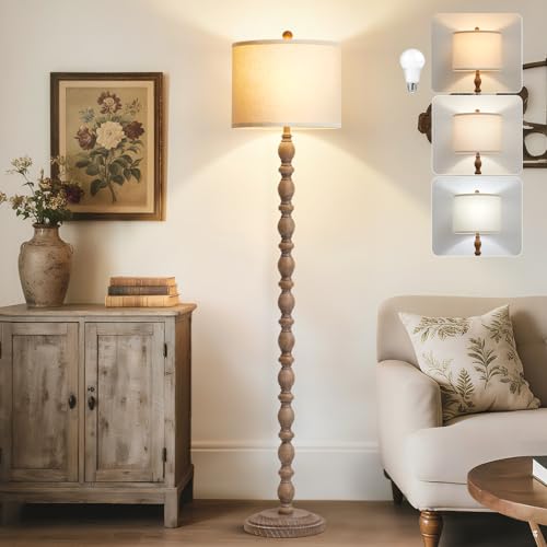 Luvkczc 62" Farmhouse Floor Lamp for Living Room & Bedroom - Adjustable Color Temperature Standing Lamp, Vintage Rustic Tall Floor Lamps with Rotary Switch, Resin Corner Lamps for Office (Dark Brown) - Image 1