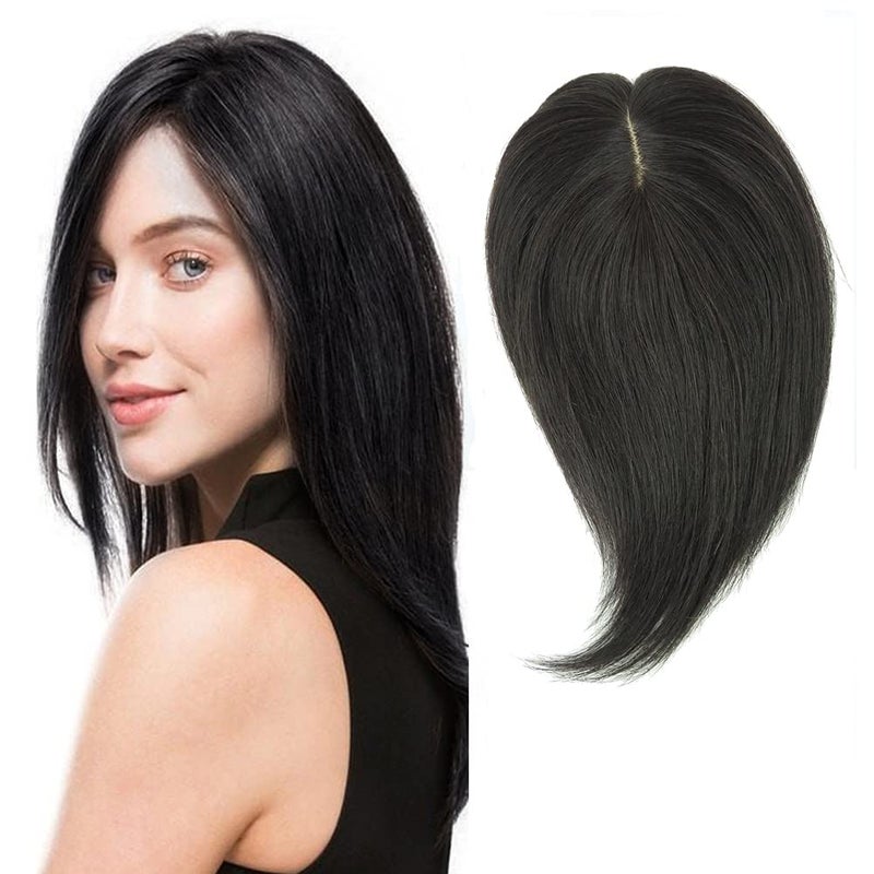 RemeeHi Real Human Hair Piece Pu Similar to Silk Base Women Topper or Toupee Wiglet Top Thin Loss Hair 5x8 Natural Black 20cm