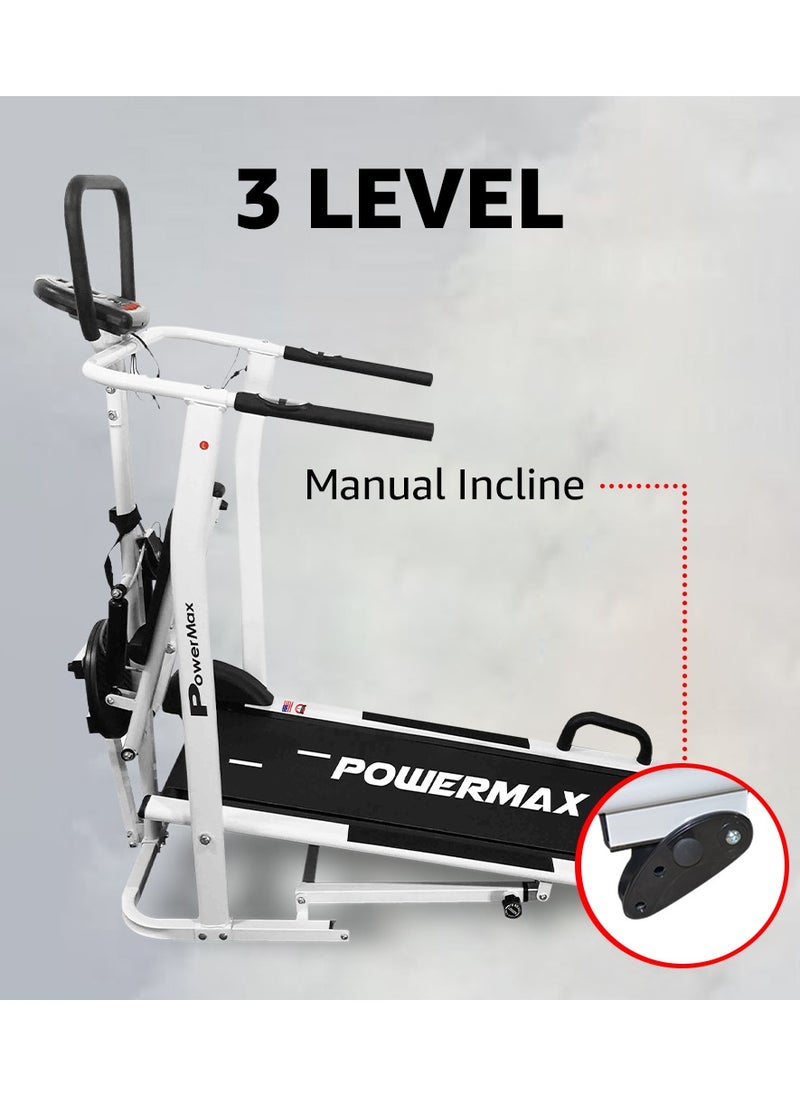 PowerMax Fitness - PowerMax Fitness MFT-410 Non-Electric Manual Treadmill for Home, Cardio Traning, with Foldable, Multifunction-Jogger, Stepper, Twister, Push up Bar, 3 Level-Manual Incline, Max User Weight 120kg - Image 1
