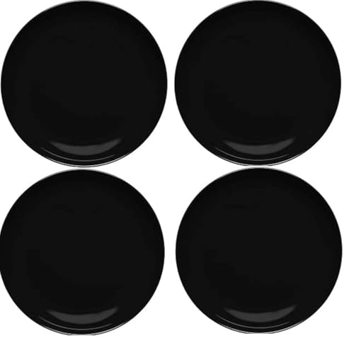 Everbuy® Unbreakable Round Serving Dinner Plates Full Size Plate for Dining Table Home Kitchen Party Restaurant 4 Pcs- Black - Image 1