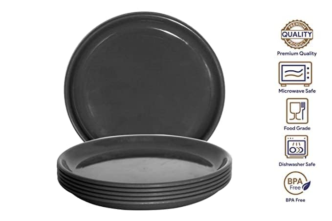 Everbuy® Unbreakable Round Serving Dinner Plates Full Size Plate for Dining Table Home Kitchen Party Restaurant 4 Pcs- Black - Image 4
