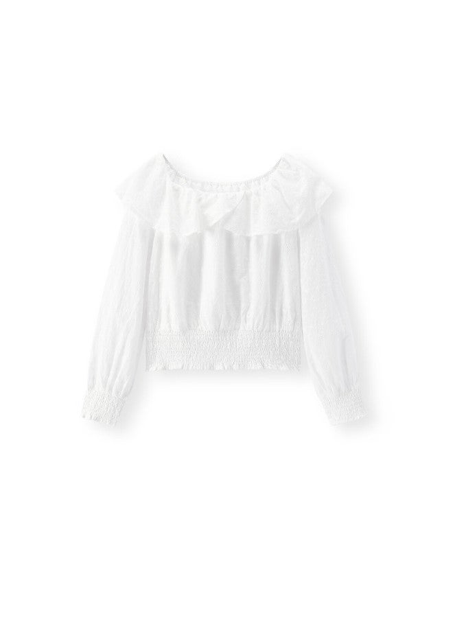 Semir Women's Long Sleeve Short White Embroidered Romantic Autumn Ruffle Off-shoulder Shirt 107625105003 - Image 3