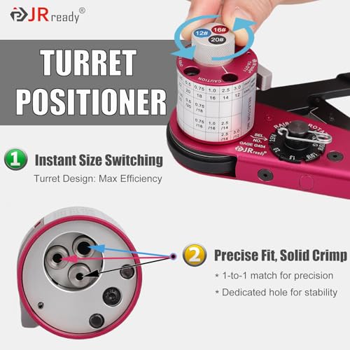 JRready Deutsch Crimp Tool Turret-Style (ACT-DT1 Equivalent to HDT-48-00) for DT/DTM/DTP Connectors Size 12/16/20 Solid Contacts (12-22AWG), 8-Indent Deutsch Crimper - Image 2