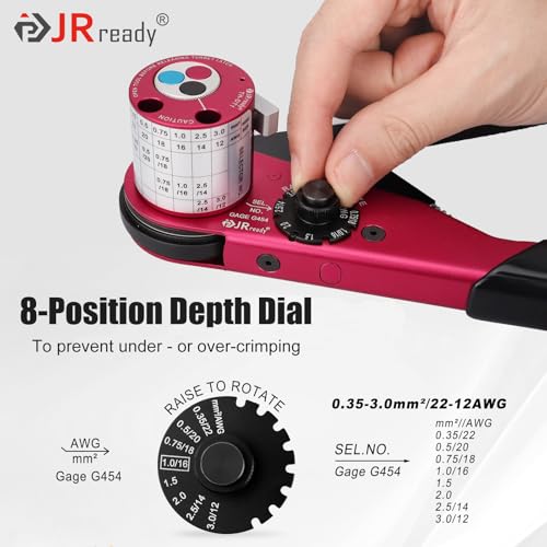 JRready Deutsch Crimp Tool Turret-Style (ACT-DT1 Equivalent to HDT-48-00) for DT/DTM/DTP Connectors Size 12/16/20 Solid Contacts (12-22AWG), 8-Indent Deutsch Crimper - Image 4