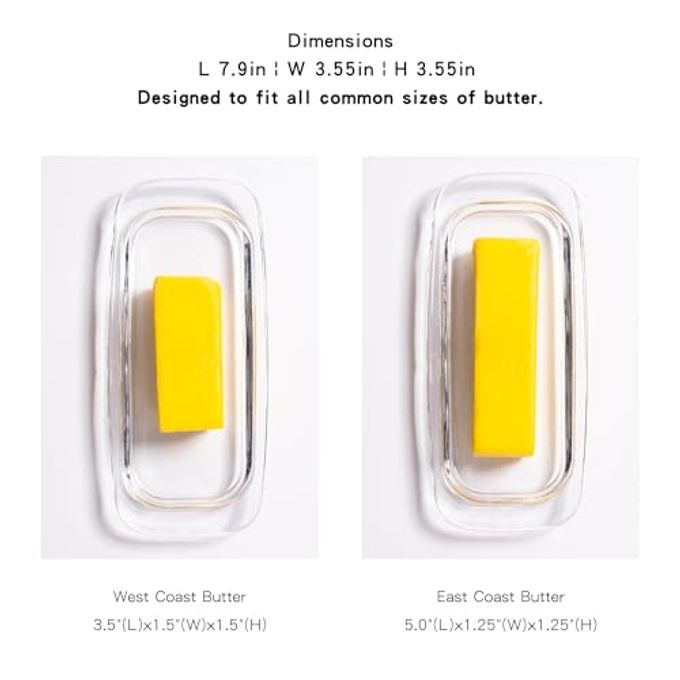 QIANCHANG Glass Butter Dish with Cover, Clear Crystal Butter Holder Tray with Lid for Countertop Refrigerator - Image 3