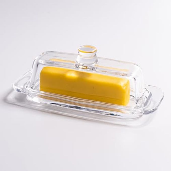 QIANCHANG Glass Butter Dish with Cover, Clear Crystal Butter Holder Tray with Lid for Countertop Refrigerator - Image 1
