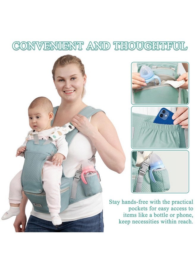 fisca Baby Carrier with Hip Seat for Newborn to Toddler, 6-in-1 Ergonomic Infant Carrier for 0-36 Month Baby, All Positions Soft Breathable Mesh Wrap Carrier with Waist Stool, Easily Adjustable Baby Holder - Image 4