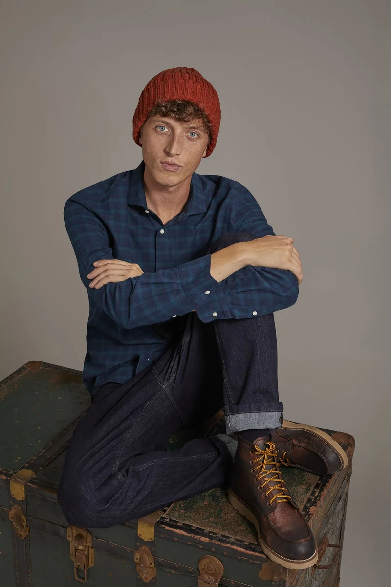 Casual shirt with french collar comfort fit checked flannel fabric - Green