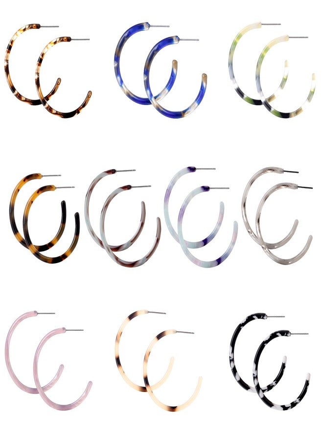 Tamhoo 10 Pairs Leopard Hoop Earings Lightweight - Bohemia Statement Hoops Acrylic Resin Round Circle Stud Earring Set - Drop Dangle Ecetate Earrings Green Pink Red for Tweens Women Women (10 pairs) - Image 1