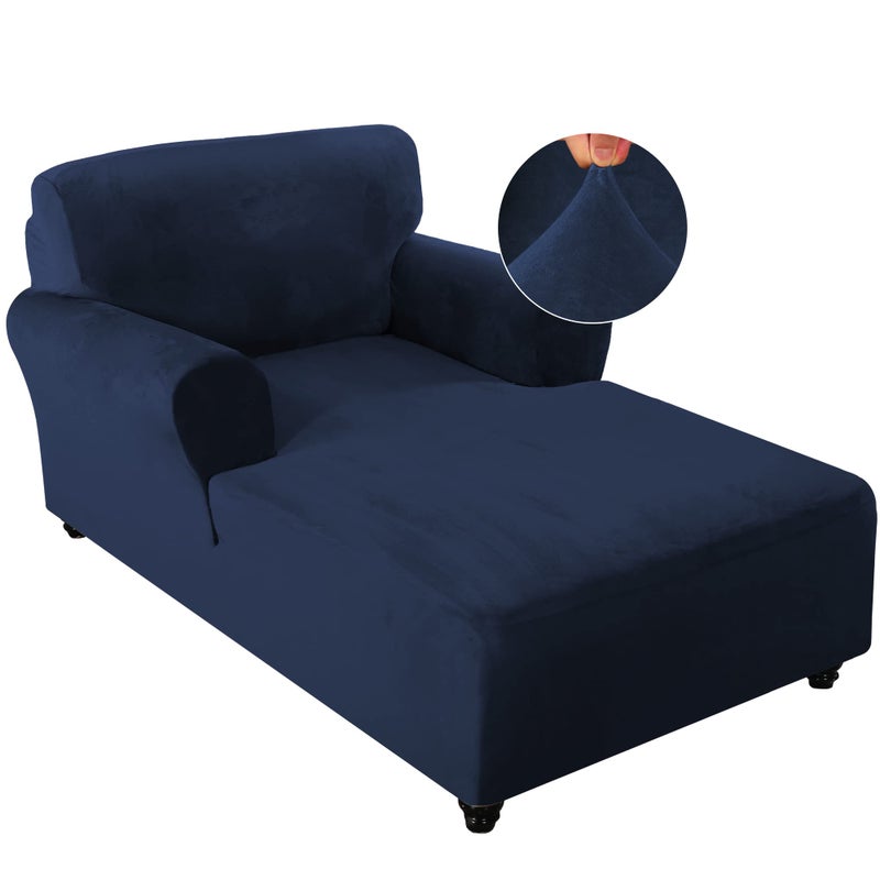 غطاء أريكة فانتاس ديكور من المخمل مع ذراعين مزدوجين قابل للتمدد لكرسي الاستلقاء لغرفة المعيشة وغرفة النوم من قماش ناعم وفاخر قابل للغسل في الغسالة باللون الأزرق الداكن