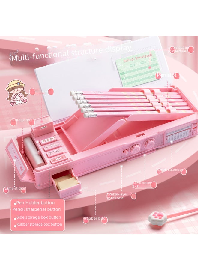 Kaba Bear Multifunctional Stationery Box Girls' Password Lock Pencil Case Primary School Children Boys Double-layer Large Capacity Office Pencil Case - Image 2