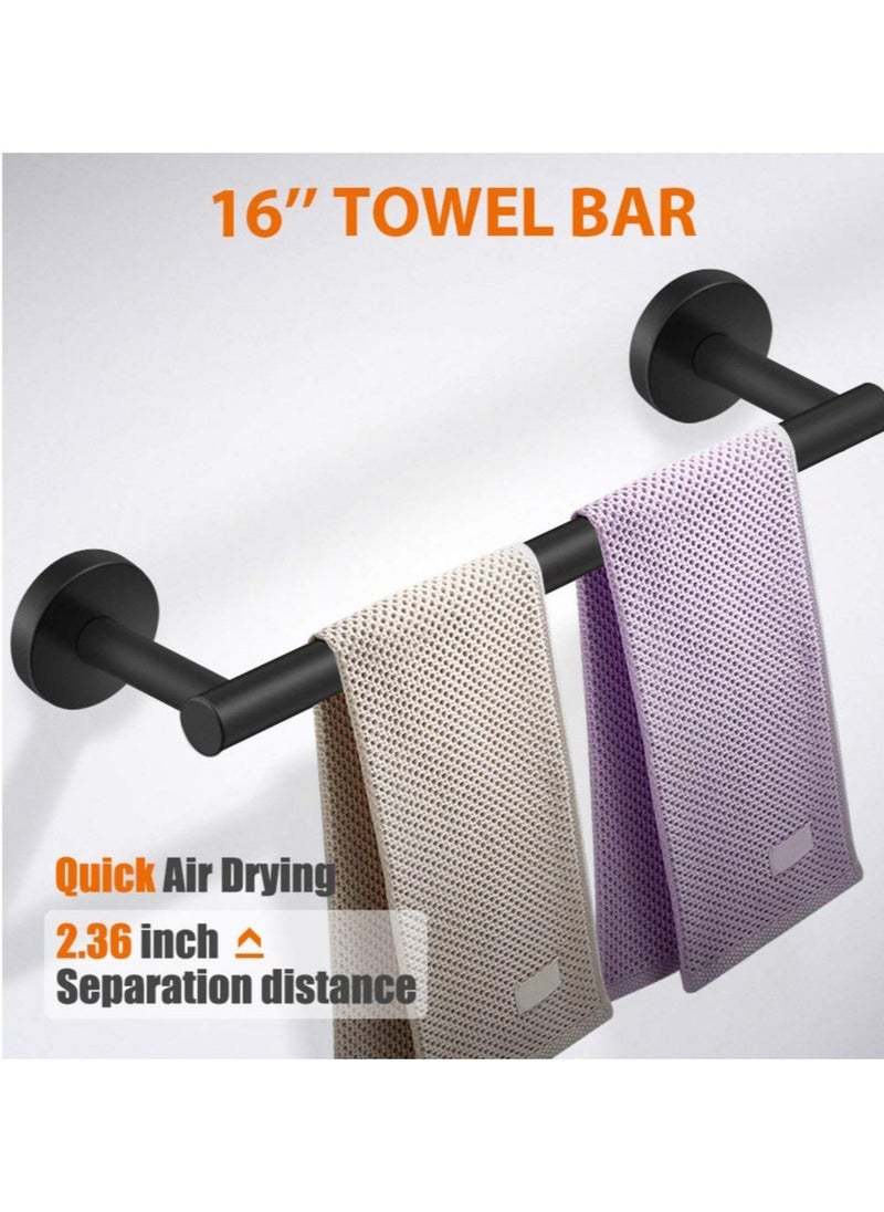 MIXDE - 5-Pieces Matte Black Bathroom Hardware Set SUS304 Stainless Steel Round Wall Mounted - Includes 16" Hand Towel Bar Toilet Paper Holder 3 Robe Towel Hooks Bathroom Accessories Kit - Image 1