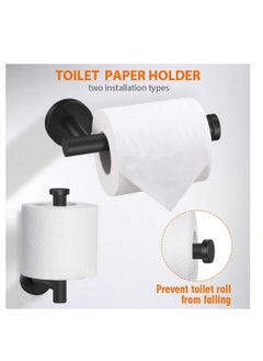 MIXDE 5-Pieces Matte Black Bathroom Hardware Set SUS304 Stainless Steel Round Wall Mounted - Includes 16" Hand Towel Bar Toilet Paper Holder 3 Robe Towel Hooks Bathroom Accessories Kit  - Image 3