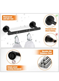 MIXDE 5-Pieces Matte Black Bathroom Hardware Set SUS304 Stainless Steel Round Wall Mounted - Includes 16" Hand Towel Bar Toilet Paper Holder 3 Robe Towel Hooks Bathroom Accessories Kit  - Image 4