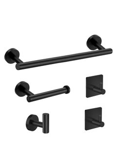 MIXDE 5-Pieces Matte Black Bathroom Hardware Set SUS304 Stainless Steel Round Wall Mounted - Includes 16" Hand Towel Bar Toilet Paper Holder 3 Robe Towel Hooks Bathroom Accessories Kit  - Image 1