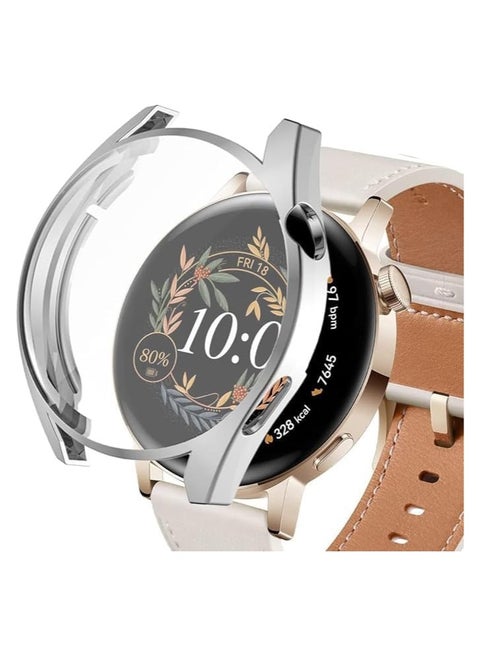ELMO3EZZ Beauenty Case With TPU Film for HUAWEI Watch GT 3, All-Inclusive Anti-Drop Electroplating Cover With Screen Protector for Huawei Watch GT 3 (42mm)(Silver)
