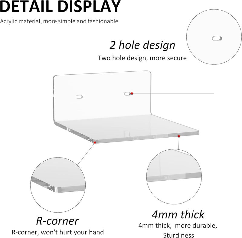 Sezanrpt 6 Inches Acrylic Small Wall Shelves 2 Pack, Floating Shelf for Wall Mounting, Acrylic Display Ledges for Funko Pop Figures, Home Décor, Living Room, Gaming Room, Plants(6 inch, Clear) - Image 4