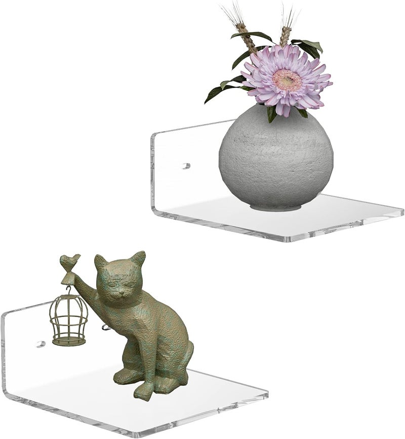 Sezanrpt 6 Inches Acrylic Small Wall Shelves 2 Pack, Floating Shelf for Wall Mounting, Acrylic Display Ledges for Funko Pop Figures, Home Décor, Living Room, Gaming Room, Plants(6 inch, Clear) - Image 1