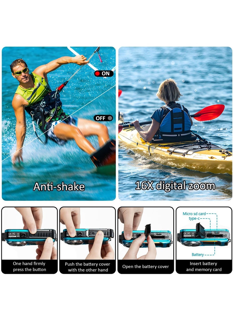 ASIV 4K Underwater Camera, 11ft Waterproof Camera with 32GB Card, 48MP Auto Focus Camera, Dual Screen Selfie Camera, Compact Floating Camera for Snorkeling Waterproof Compact Floating Digital Camera  - Image 2