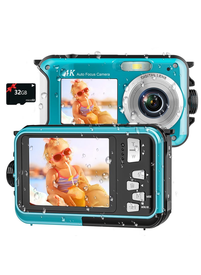 ASIV 4K Underwater Camera, 11ft Waterproof Camera with 32GB Card, 48MP Auto Focus Camera, Dual Screen Selfie Camera, Compact Floating Camera for Snorkeling Waterproof Compact Floating Digital Camera  - Image 1