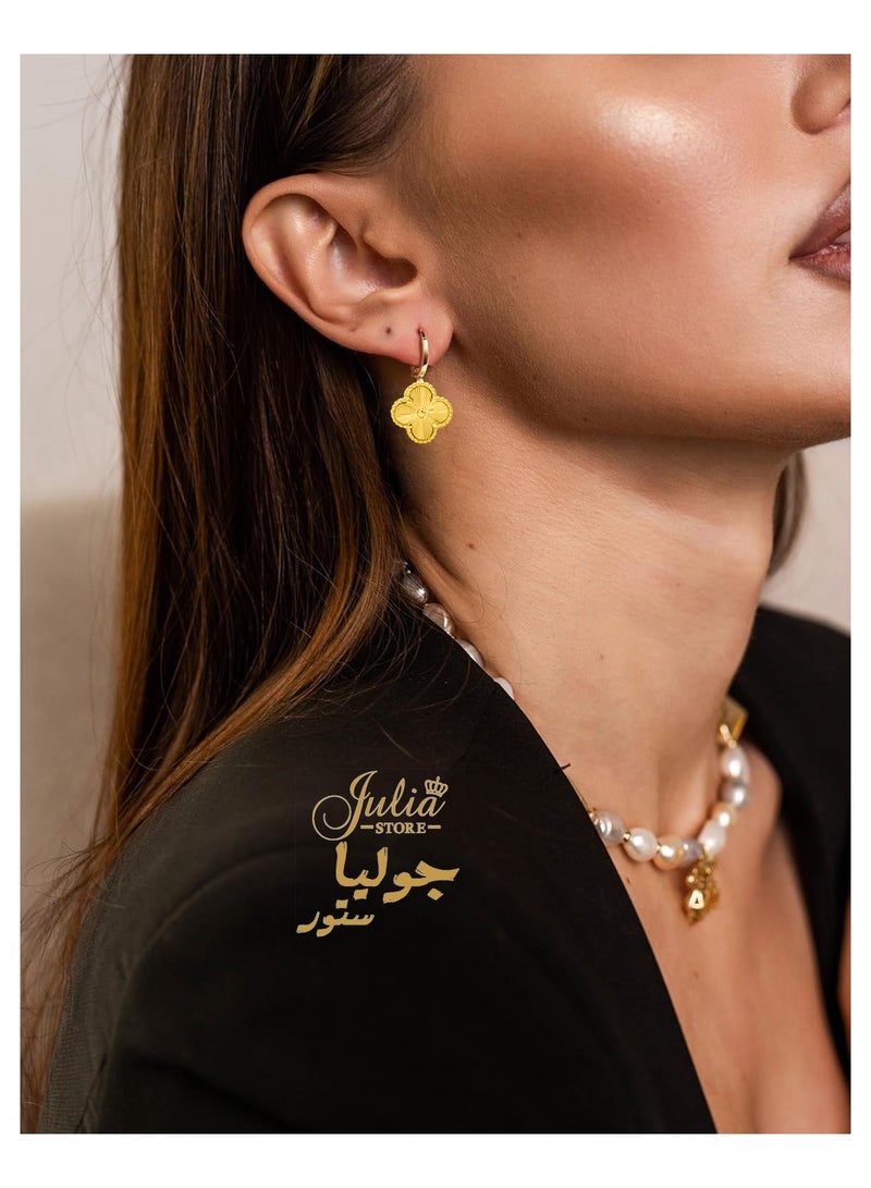 Julia Store 18K Gold Plated Stainless Steel Four Leaf Clover Lucky Trendy Love Drop Dangle Earrings Jewelry Gift For Women Girls The Piece Of Art You Must Have  - Image 5