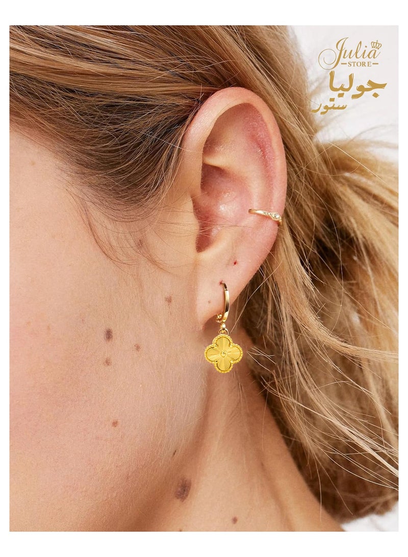 Julia Store 18K Gold Plated Stainless Steel Four Leaf Clover Lucky Trendy Love Drop Dangle Earrings Jewelry Gift For Women Girls The Piece Of Art You Must Have  - Image 3