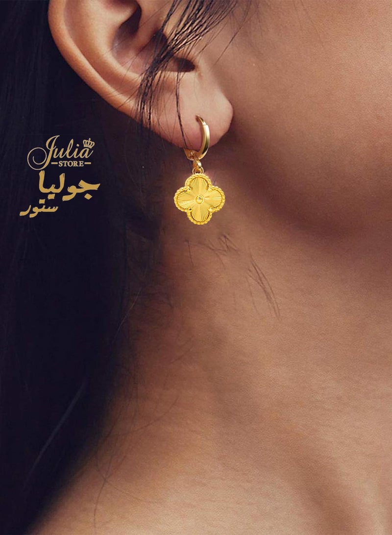 Julia Store 18K Gold Plated Stainless Steel Four Leaf Clover Lucky Trendy Love Drop Dangle Earrings Jewelry Gift For Women Girls The Piece Of Art You Must Have  - Image 4