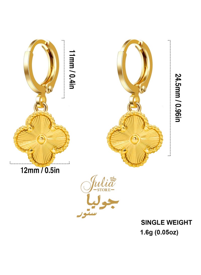 Julia Store 18K Gold Plated Stainless Steel Four Leaf Clover Lucky Trendy Love Drop Dangle Earrings Jewelry Gift For Women Girls The Piece Of Art You Must Have  - Image 2