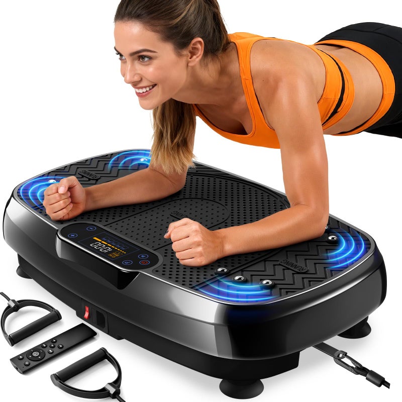 RenoJ Vibration Plate Exercise Machine for Weight Loss and Lymphatic Drainage - Vibrating Platform for Home Gym Workout with Speaker, Full Body Shaker Fitness Equipment with 2 Bands for Women Men - Black - Image 1