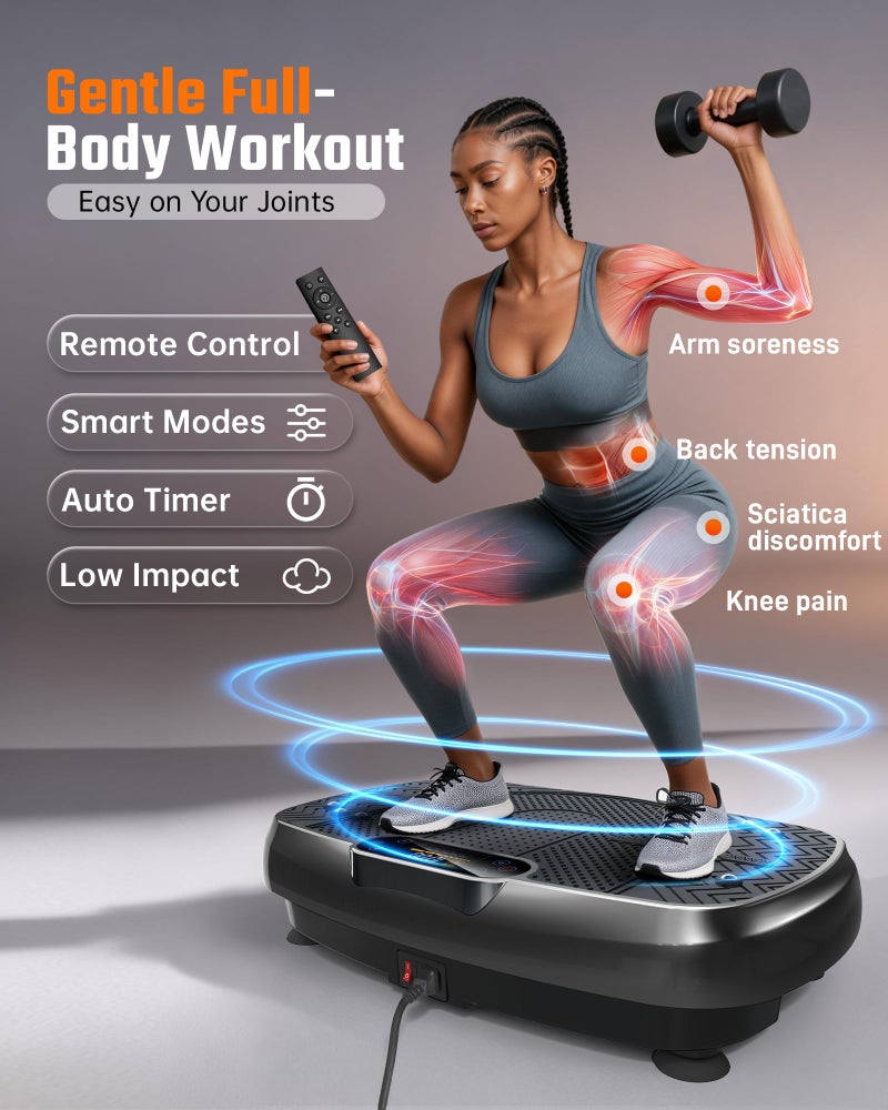 RenoJ Vibration Plate Exercise Machine for Weight Loss and Lymphatic Drainage - Vibrating Platform for Home Gym Workout with Speaker, Full Body Shaker Fitness Equipment with 2 Bands for Women Men - Black - Image 5