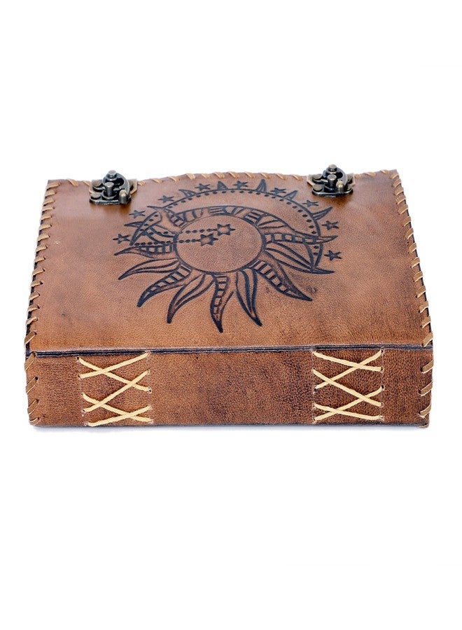 CREATIVE LEATHER ART Sun & Moon Emboss Journal, 220 Deckle Edge Handmade Pages Journal, Vintage Journal, Sun Moon Journal, Leather Sketchbook, Leather Notebook, Leather Journal for Men, Vintage Brown,Deckle Edge Paper) - Image 5