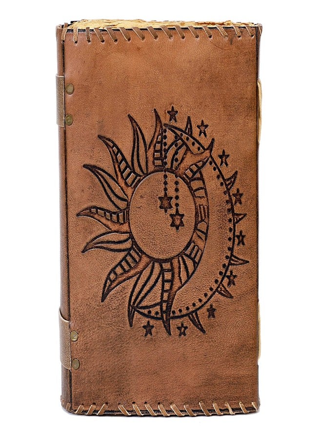CREATIVE LEATHER ART Sun & Moon Emboss Journal, 220 Deckle Edge Handmade Pages Journal, Vintage Journal, Sun Moon Journal, Leather Sketchbook, Leather Notebook, Leather Journal for Men, Vintage Brown,Deckle Edge Paper) - Image 4