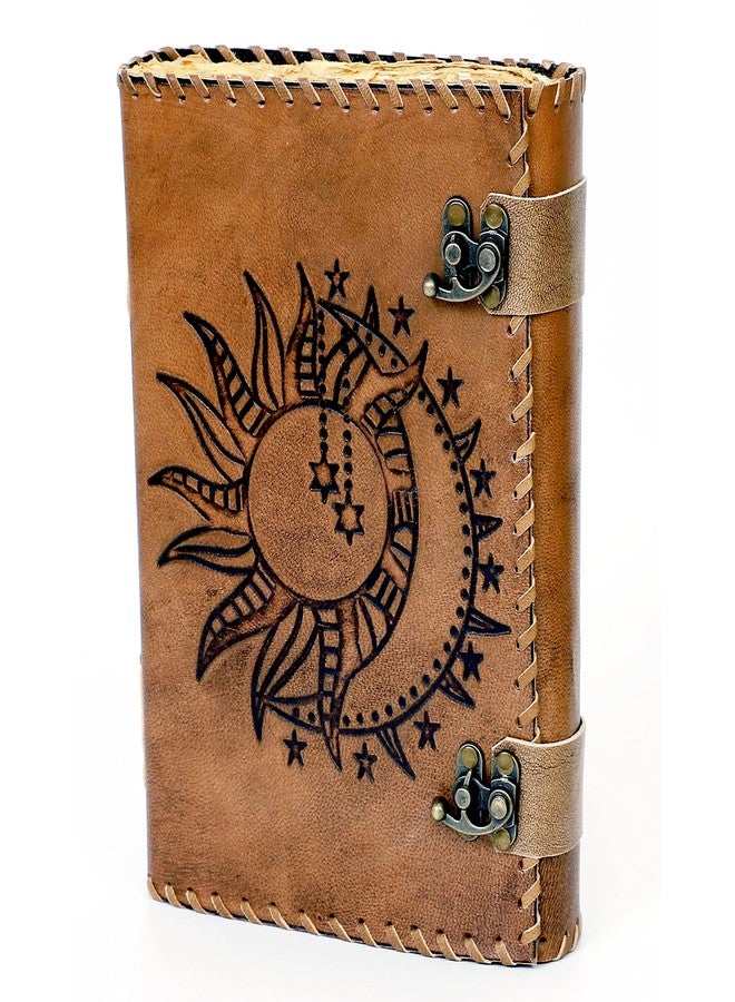 CREATIVE LEATHER ART Sun & Moon Emboss Journal, 220 Deckle Edge Handmade Pages Journal, Vintage Journal, Sun Moon Journal, Leather Sketchbook, Leather Notebook, Leather Journal for Men, Vintage Brown,Deckle Edge Paper) - Image 3