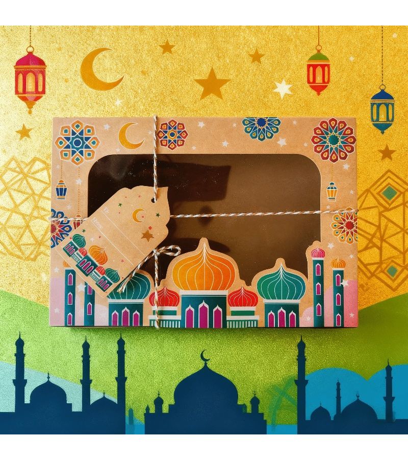 12 Items Ramadan Gift Box Set With PVC Window Kraft Paper Box Temple And Camel Patterns Festival Design Easy To Assemble And Store - Image 5