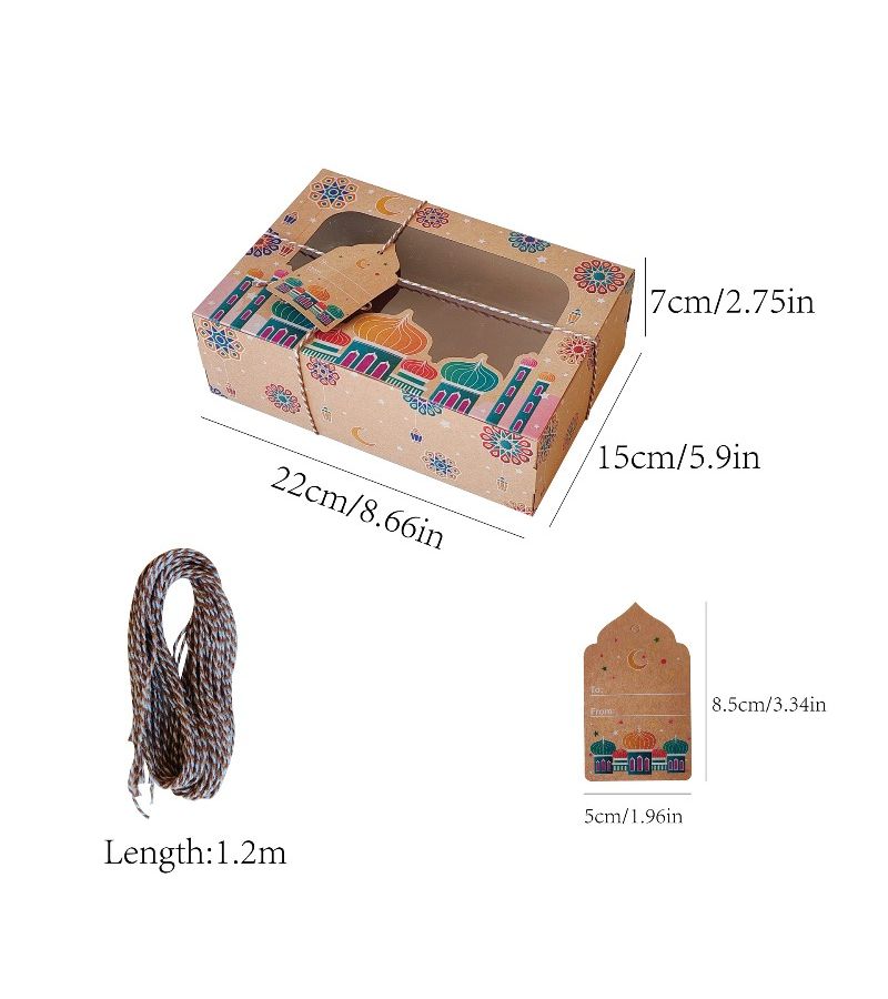 12 Items Ramadan Gift Box Set With PVC Window Kraft Paper Box Temple And Camel Patterns Festival Design Easy To Assemble And Store - Image 3