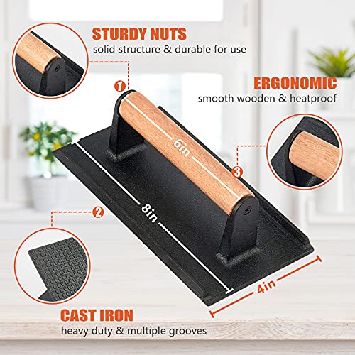 HaSteeL 12In Cheese Melting Dome & 8x4In Cast Iron Grill Press, HaSteeL Stainless Steel Basting Cover with Heavy Duty Burger Bacon Press, Griddle Accessories for Teppanyaki Flat Top Stovetop Indoor & Outdoor - Image 3