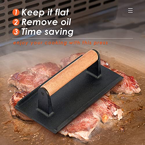 HaSteeL 12In Cheese Melting Dome & 8x4In Cast Iron Grill Press, HaSteeL Stainless Steel Basting Cover with Heavy Duty Burger Bacon Press, Griddle Accessories for Teppanyaki Flat Top Stovetop Indoor & Outdoor - Image 5
