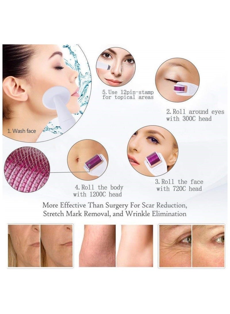 بونيتو نظام ديرما رولر 4 في 1، مجموعة ديرما رولر للعناية الكاملة بالبشرة، أسطوانة ميكرونيدلنج من التيتانيوم للعناية بالبشرة للنساء والرجال مع حقيبة تخزين (أحمر/أبيض) - Image 5