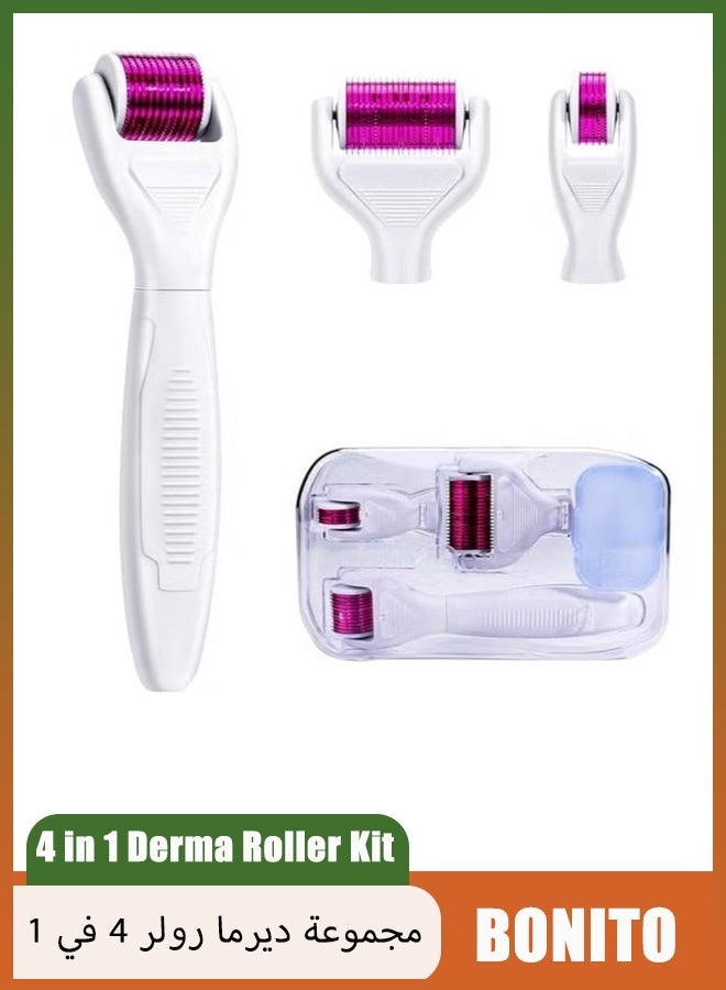 بونيتو نظام ديرما رولر 4 في 1، مجموعة ديرما رولر للعناية الكاملة بالبشرة، أسطوانة ميكرونيدلنج من التيتانيوم للعناية بالبشرة للنساء والرجال مع حقيبة تخزين (أحمر/أبيض) - Image 1
