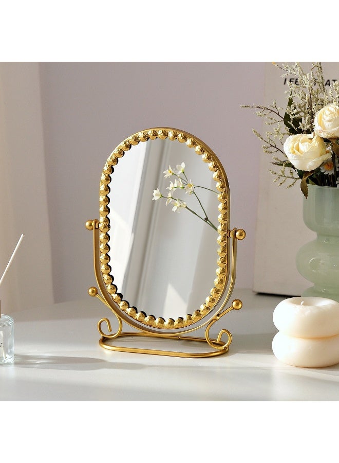 olayks Gold Vanity Tabletop Makeup Mirror with Metal Stand, Oval, 360° Rotatable Adjustment, Portable Desk Cosmetic Mirror for Dressing Room, Bathroom, Bedroom, Face Makeup Tools & Accessories - Image 1