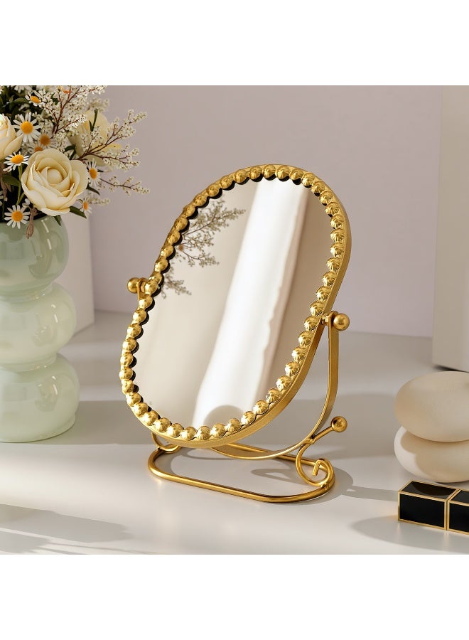 olayks Gold Vanity Tabletop Makeup Mirror with Metal Stand, Oval, 360° Rotatable Adjustment, Portable Desk Cosmetic Mirror for Dressing Room, Bathroom, Bedroom, Face Makeup Tools & Accessories - Image 2