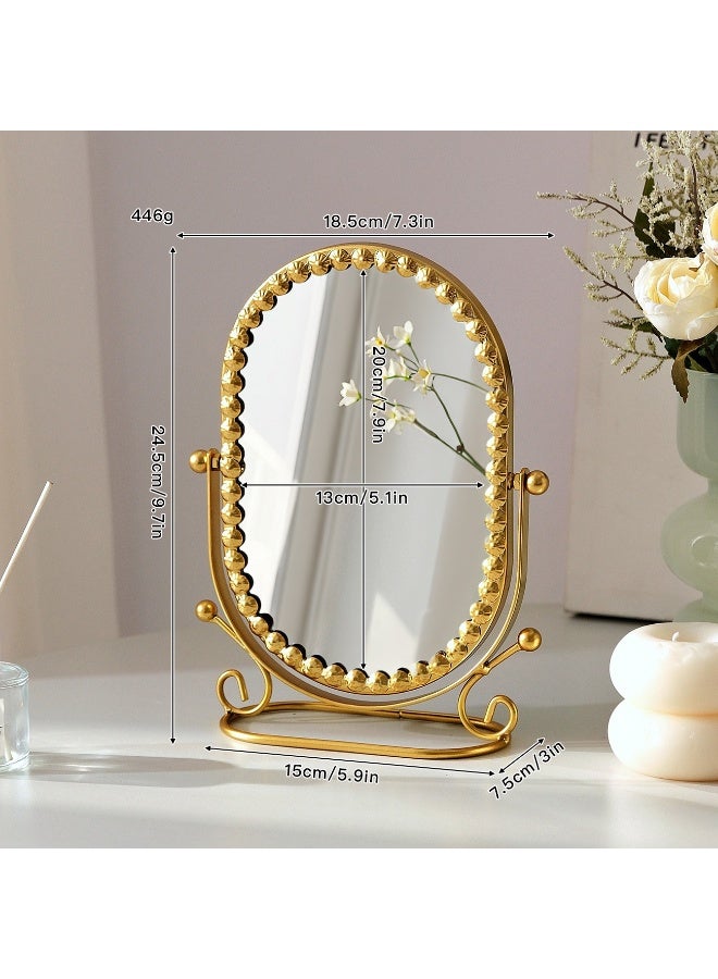 olayks Gold Vanity Tabletop Makeup Mirror with Metal Stand, Oval, 360° Rotatable Adjustment, Portable Desk Cosmetic Mirror for Dressing Room, Bathroom, Bedroom, Face Makeup Tools & Accessories - Image 4