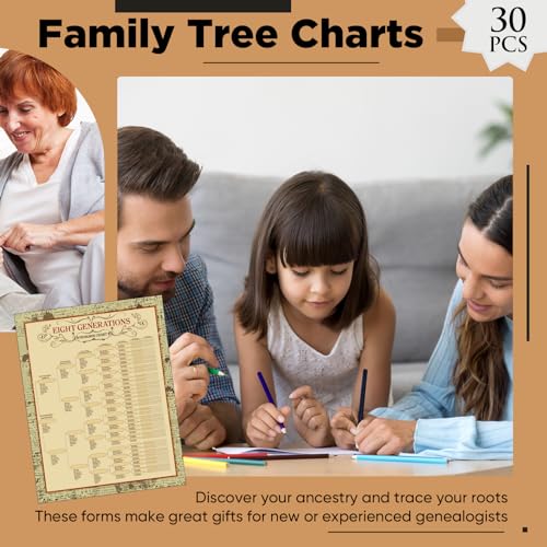 Sinload 30 Pcs Family Tree Charts to Fill in Genealogy Charts 8 Generation 255 Name Spaces Genealogy Organizer Pedigree Charts for Genealogy Ancestry Family History Reunions Lineage, 17 x 22 Inch - Image 2