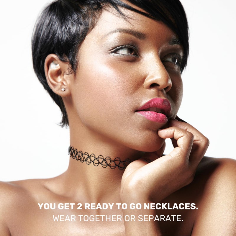 BodyJ4You 2PC Tattoo Choker Necklace - 90s Choker Necklace Women - 2000s Y2K Black Chokers - Yin Yang Silvertone Charm Pendant - Vintage Emo Stretchy Elastic Necklace - Image 5