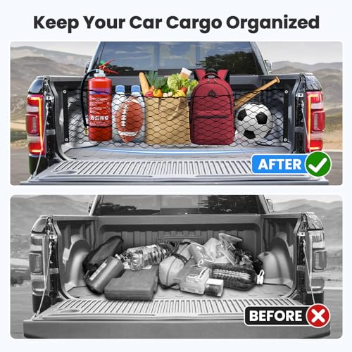 Canvcle Truck Bed Cargo Net for 2019-2025 Dodge Ram 1500 Accessories Envelope Style Mesh Trunk Net Organizer and Storage Stretchable Adjustable Elastic Nylon Rear Cargo Netting with Hooks - Image 3
